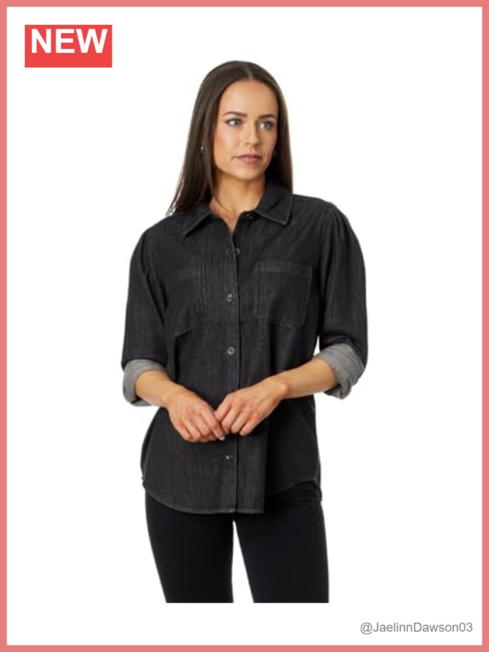 Oversized Button Down Shacket Loose Fit Point Collar Long Sleeve